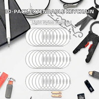 DFTOA-30 Pack de 6 porte-clés extensibles de 6 pouces / porte-étiquettes de bagages / porte-boucles / porte-étiquettes d'identification en nylon léger avec anneau porte-clés argenté