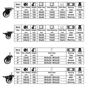 Roues à roulettes en PU CMCL pour boîte de rangement 100 mm 4 pouces rotatives avec freins à roulement noir universel établi industriel - Product Image 3