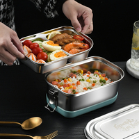 Boîte à lunch en acier inoxydable SUS 304, boîte à lunch scolaire, récipient alimentaire avec fond en silicone