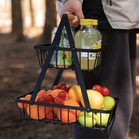 Panier à fruits en fer forgé à double niveau pour l'extérieur, idéal pour le camping et les pique-niques, pour le rangement des boissons