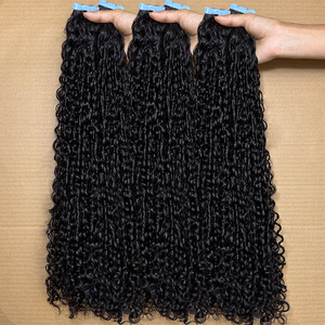 Super brillante pre-looped para extensiones de cabello humano rizado Pixie buena calidad al por mayor cinta en paquetes de cabello virgen materia prima - Product Image 3