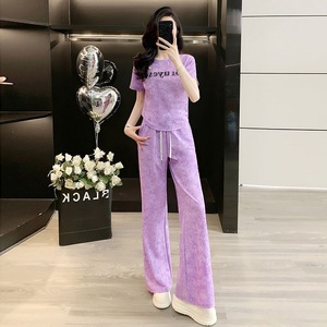 Purple <b>Tie</b> <b>Dye</b> Women's Casual Sportswear <b>Set</b> Short Sleeve Wide Leg Pants Two Piece Summer Leisure Wear - Product Image 1