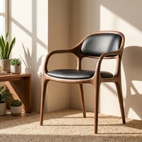 Chaise de salle à manger moderne minimaliste nordique en bois de noyer massif avec dossier en cuir pour meubles de maison