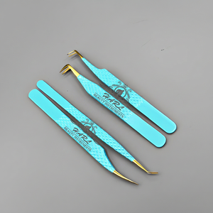 Ensemble de pinces professionnelles en acier inoxydable pour extensions de cils avec pointes lisses, prise en main parfaite, options bleu et or - Outils et fournitures pour cils - Product Image 4
