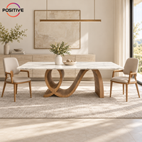 Table à manger rectangulaire moderne en marbre, base en bois massif, mobilier de salle à manger de luxe, mobilier d'hôtel, OEM, sur mesure, vente en gros