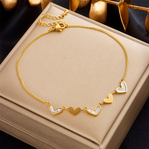 Dainty Shell Heart Anklet Gold Plated Stainless Steel Mother of Pearl Inlay Small Heart Charms Sweet Daily Women’s Anklet - Product Image 2