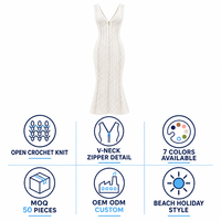 Robe longue en crochet personnalisée pour femme, col en V, manches longues, ample, pour la plage et les vacances, 7 couleurs, OEM ODM, vente en gros, marque privée, en vrac