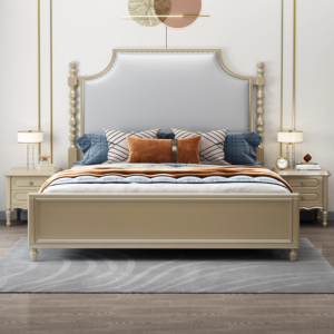Hot Modern Luxury Upholstered Bed <b>Frame</b> Solid Wood Queen Size Double Bed for Master Bedroom Home Furniture - Product Image 1