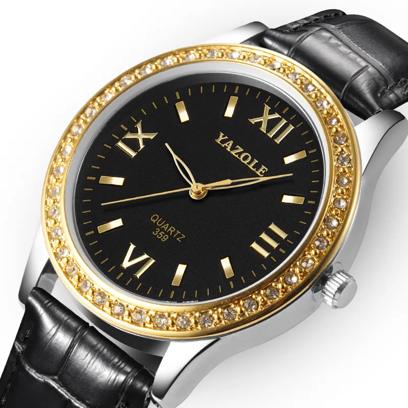 yazole 359 accurate China womens quartz watch amazon PU leather band Waterproof analog display bling student hand watch
