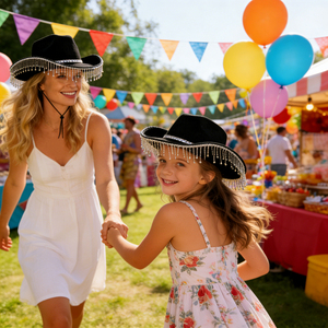 قبعة رعاة البقر الغربية بالجملة مع شراشيب للأطفال والآباء، مزينة بالألماس، مناسبة للحفلات والاستخدام الخارجي العادي - Product Image 5