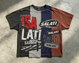 Camisetas Personalizadas para Hombre, Estilo Veraniego, Dobladillo Irregular, Diseño Multisellado, Impresión Serigrafiada, Efecto Desgastado, Vintage, Lavado Ácido - Product Image 1