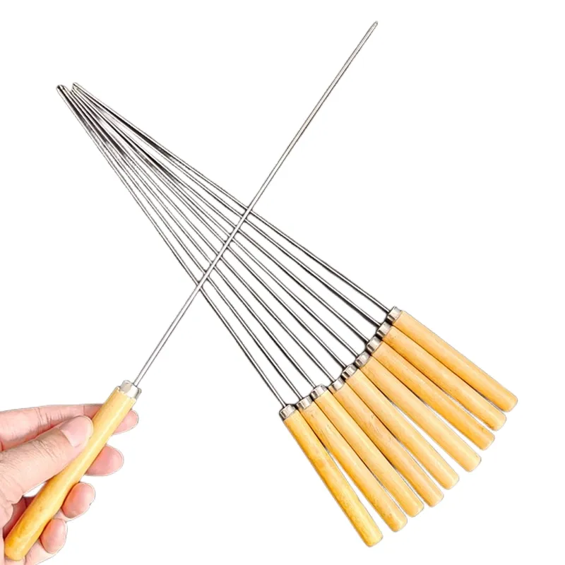 BBQ Skewers Stainless Steel Roasting Sticks Needle Metal Kabob Grill Barbecue Forks Outdoor Camping Picnic Skewers BBQ Tool