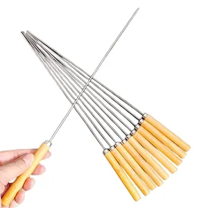 BBQ Skewers Stainless Steel Roasting Sticks Needle Metal Kabob Grill Barbecue Forks Outdoor Camping Picnic Skewers BBQ Tool