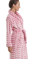 Peignoir de bain en polaire ultra douce effet vison, blanc, imprimé cœurs, personnalisé, moelleux, unisexe, col en V, fermeture à cordon, élégant