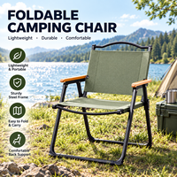 Chaise pliante d'extérieur portable et respirante, modèle Kermit carré, pour pique-nique, camping, plage, pêche, en tissu Oxford, bois massif et acier au carbone