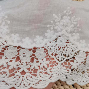 Écologique 100% Coton Festonné Dentelle Voile Brodé Floral Bordure Creuse Voile Brodé Floral Bordure Creuse - Product Image 3
