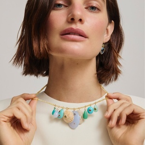 Collar con Colgante de Jade en Forma de Corazón y Flor, Estilo Europeo y Americano, Nuevo, DIY, Cobre con Baño de Oro, Retención de Color - Product Image 3