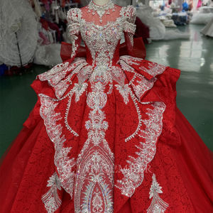 Jancember XS189 musulmán rojo cuello alto perlas arco vestidos de noche para niñas - Product Image 4