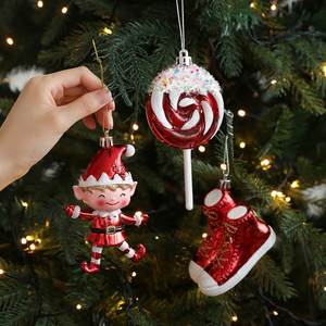 Décorations de Noël en gros pour fenêtres : ornements suspendus rouges, blancs, roses, avec poudre adhésive et motifs de dessins animés colorés - Product Image 2