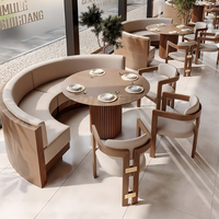 Ensembles de canapés et tables de salle à manger en bois massif pour restaurants commerciaux, tables rondes avec fauteuils assortis