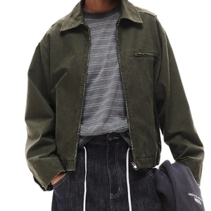 Veste de travail décontractée en toile avec logo personnalisé pour hommes, col ouvert, fermeture éclair, style ouvrier vintage, fabricant de vestes - Product Image 5