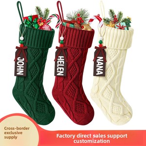 Chaussettes de Noël et sacs cadeaux avec pendentifs, fournitures avec étiquette suspendue, en fil de laine, grande décoration en forme de bâton de marche ornée de diamants - Product Image 5