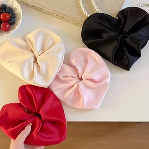 Serre-tête ajustable en satin élégant pour femme, couleur unie, forme cœur, accessoire chouchou surdimensionné - Product Image 3
