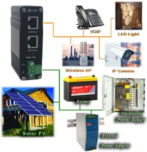 Инжектор PoE 802.3at 30 Вт, Промышленный 1000 м, гигабитный мощный Ethernet-инжектор 12 ~ 48VDC вход с усилителем