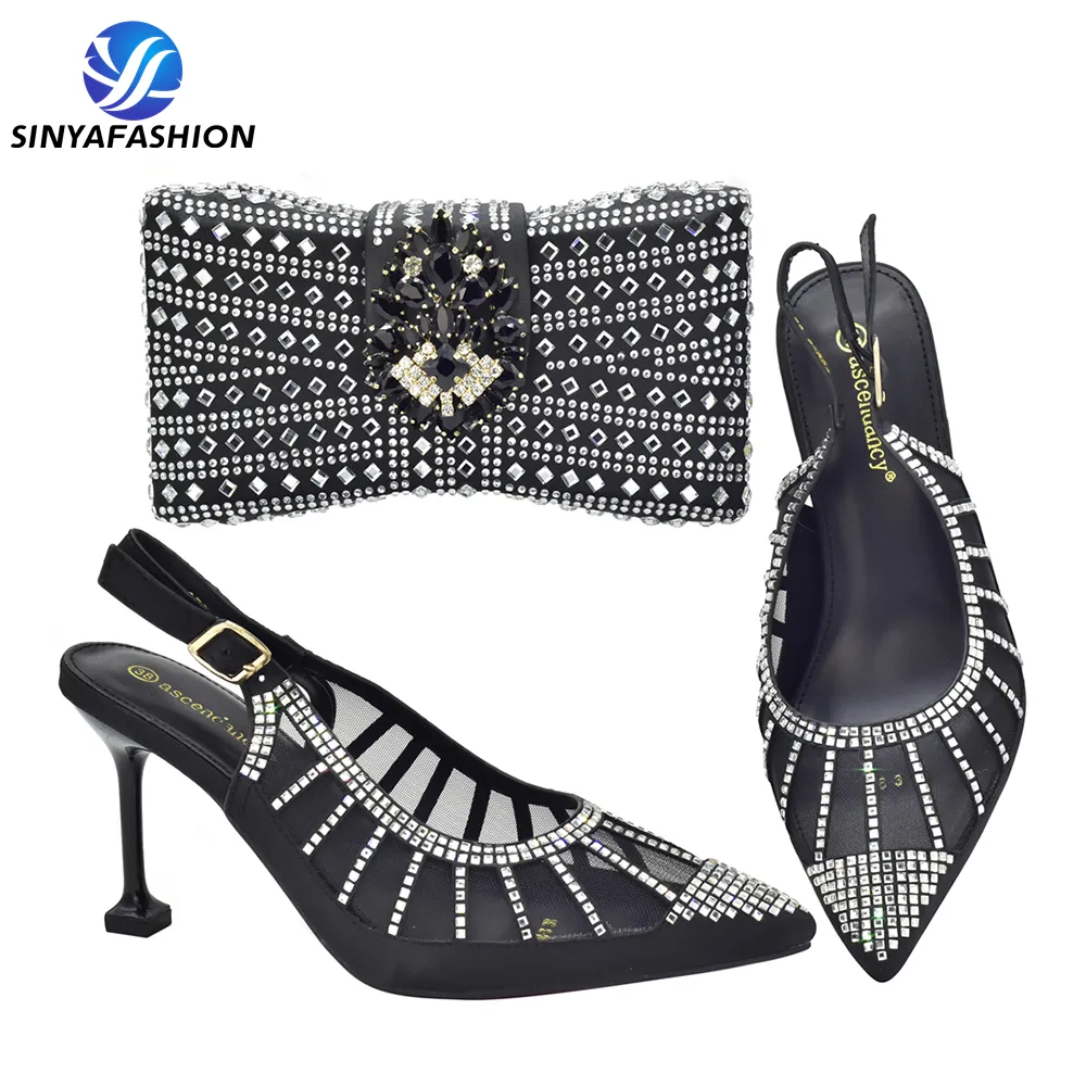 2022 Beautiful Ladies Nigeria High Heels Shoes With Matching Bags Set Wedding Italian Shoes And Bag Set For African Party Women