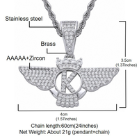 Pendentif Lettre K Aigle Couronné en Alliage, Collier Aile Sertie de Strass, Bijoux Hip Hop, En Stock, Vente en Gros