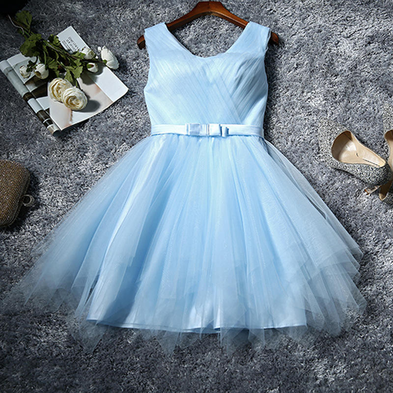 Knee Length Sky Blue Short Bridesmaid Dresses Wholesale Women's