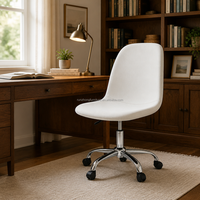 Chaise de bureau pivotante en lin blanc avec base et roulettes chromées, chaise de bureau moderne réglable en hauteur pour la maison et le bureau