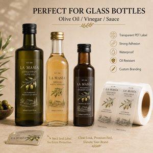 Etiquetas Personalizadas Transparentes para Aceite de Oliva, Resistentes al Agua y al Aceite, en Rollo, para Botellas de Vidrio, Empaques de Alimentos, OEM, ODM, con Logotipo <span class=keywords><strong>QR</strong></span> - Product Image 6