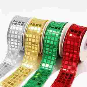 Ruban à paillettes de luxe de 4 cm pour emballages cadeaux de Noël et décoration de sapin de Noël, 10 yards par rouleau - Product Image 1