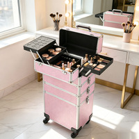 Trolley de Maquillage Roulant Grande Capacité 4-en-1 avec Roues Pivotantes Verrouillables – Valise de Salon/Barbier et Chariot de Voyage