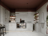 Design d'intérieurs de café moderne et minimaliste élégant, aménagements de présentation en bois personnalisés pour café, mobilier pour magasin de thé au lait