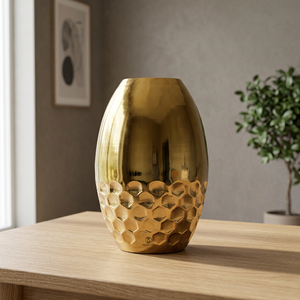 Vase en fer minimaliste nordique Priyansh Handicrafts |   Vase à fleurs artisanal en forme de nid d'abeille avec texture martelée pour la décoration moderne de la maison - Product Image 3