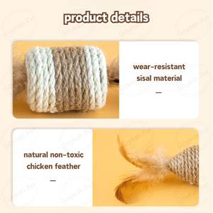 لعبة القط السيزال مختلفة مقاومة للاهتراء رنين الصوت التفاعلية لعبة القط السيزال الكرة مع الريش - Product Image 4