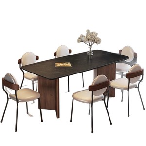 Ensemble de table et de chaises rectangulaires en bois massif de noyer noir de style vintage, adapté aux maisons ou aux restaurants - Product Image 4
