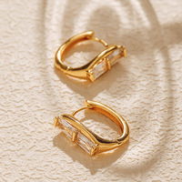 Nouvelle conception d'usine de source 3A + Zircon Boucles d'oreilles en cuivre de style populaire Boucles d'oreilles en laiton de cercle géométrique simple
