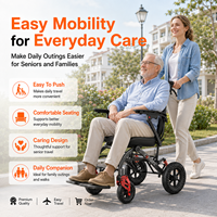 Fauteuil roulant manuel pliable de qualité supérieure en alliage d'aluminium léger avec poignée de traction, roues alvéolées de 12 pouces et coussin ergonomique en cuir