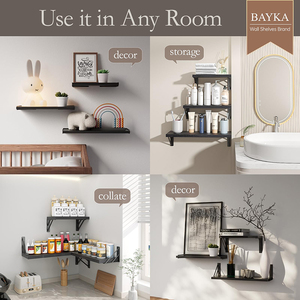 Repisas Flotantes de Madera Rústica para Dormitorio Baño Fácil de Instalar Montadas en la Pared para Almacenamiento y Exhibición de Libros Plantas Macetas Esquina - Product Image 3