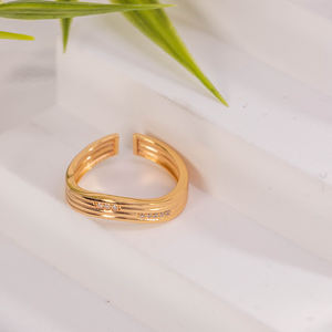 Bague ouverte multi-couches minimaliste |   Bague de doigt réglable vintage à porter au quotidien avec accent en zircone cubique dorée/argentée pour - Product Image 3