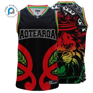 Grosir murni kustom warna merah hitam Rasta reggae basket jersey desain bergaris 2023