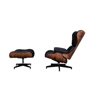 Mobilier de salon haut de gamme Chaise longue pivotante latérale en cuir véritable avec pouf