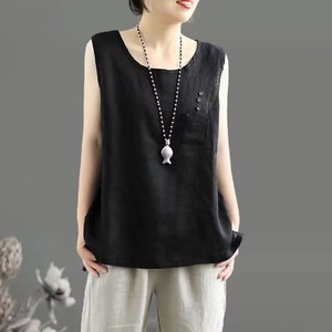 Women's Sleeveless Linen Cotton Vest Solid Color Round Neck Pocket Breathable Tank Top Spring Summer Wear - Product Image 4