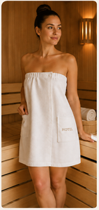 Serviette de sauna commerciale pour femmes, jupe de bain élastique ajustable à boutons-pression pour spa, hôtel, complexe hôtelier, vente en gros - Product Image 5
