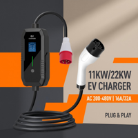 Écran LCD de 1,8 pouce, chargeur de voiture électrique portable 32A, puissance réglable, chargeur de voiture électrique 22 kW, chargeur EV portable
