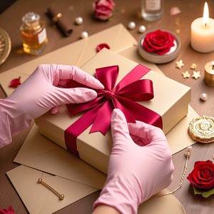 ถุงมือไนไตรล์สีชมพูสำหรับใส่ทำงานทั่วไปร้านเสริมสวยถุงมือทันตกรรมไม่มีผงไนไตรล์สั่งซื้อจำนวนมาก - Product Image 5