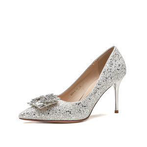 6681-15 Escarpins de mariée solides à bout pointu et talon aiguille, ornés de strass scintillants, chaussures de mariage élégantes pour femme, idéales pour les soirées - Product Image 5